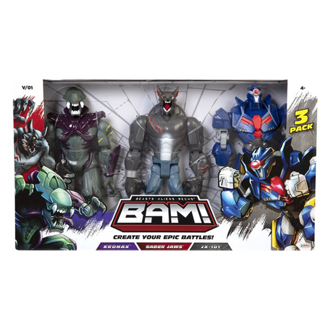 B.A.M. Beast Aliens Mech® 11" Action Figure 3 Pack includes Saber Jaws,Kronax, and JX-101