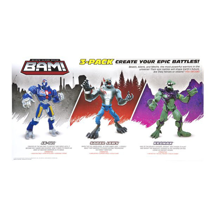 B.A.M. Beast Aliens Mech® 11" Action Figure 3 Pack includes Saber Jaws,Kronax, and JX-101