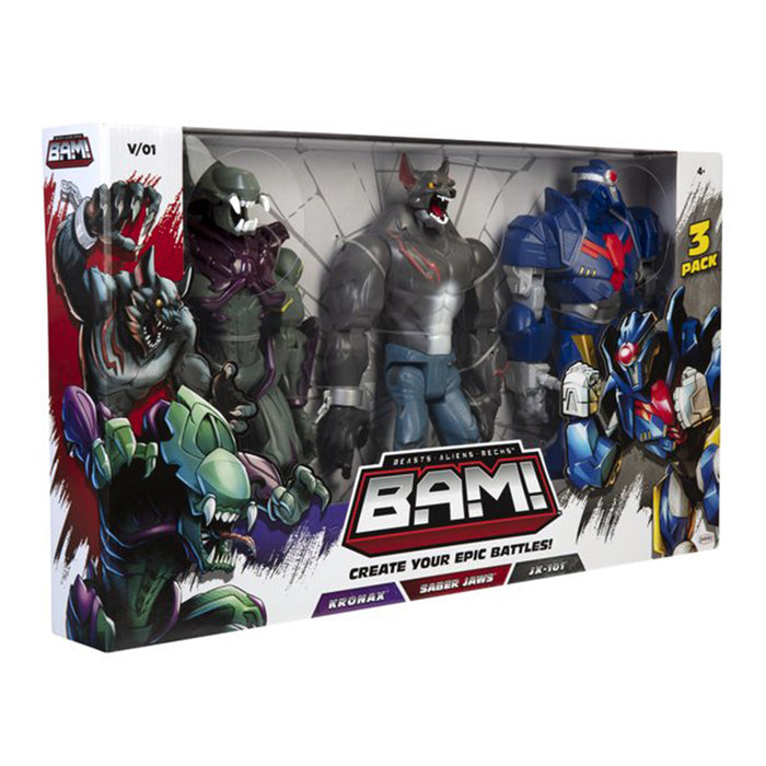 B.A.M. Beast Aliens Mech® 11" Action Figure 3 Pack includes Saber Jaws,Kronax, and JX-101